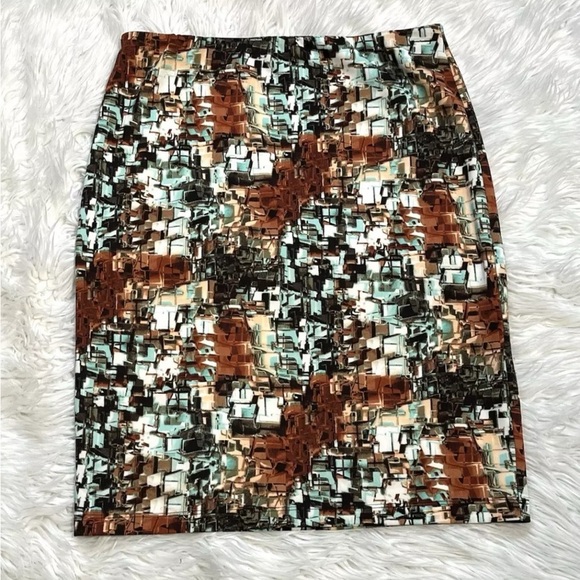 Betsey Johnson Mix-Up Boho Abstr Pencil Skirt Elastic Waist Knee Length Stretch - Picture 1 of 10